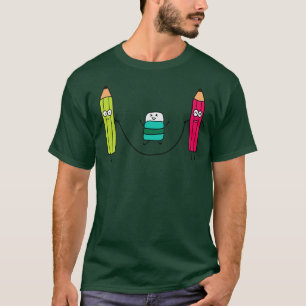 Funny Cute Pensils And Eraser Playing Jump Ropes  T-Shirt