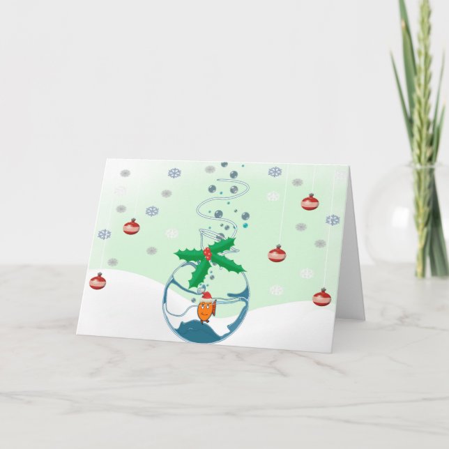 Funny Cute Pet Fish In a Bag Christmas Fish Holiday Card (Front)