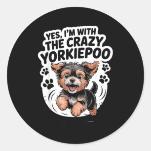 Funny Cute Pet Mix Dog Pup Yes I'm With The Crazy  Classic Round Sticker
