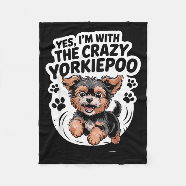 Funny Cute Pet Mix Dog Pup Yes I'm With The Crazy  Fleece Blanket (Front)