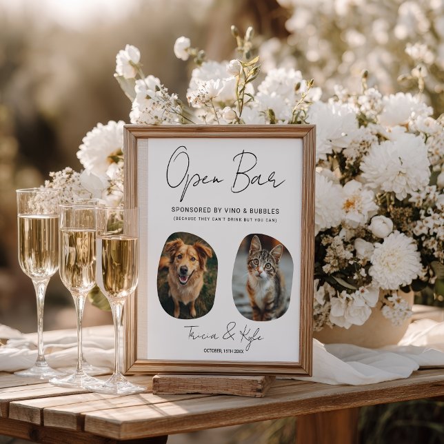 Funny Cute Pet Photo Open Bar Menu Wedding Sign (Funny Cute Pet Photo Open Bar Menu Wedding Sign)