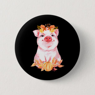 Funny Cute Pig Floral Autumn Fall Farm Animal Pigs 6 Cm Round Badge