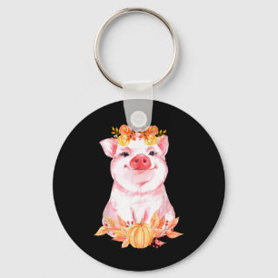 Funny Cute Pig Floral Autumn Fall Farm Animal Pigs Key Ring