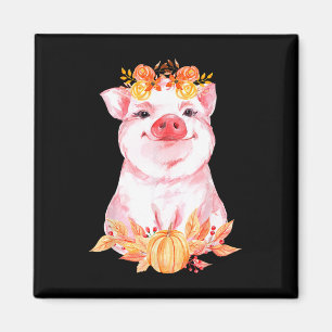 Funny Cute Pig Floral Autumn Fall Farm Animal Pigs Magnet