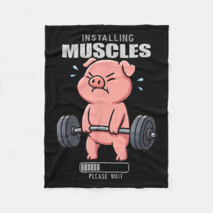 Funny Cute Pig Workout Gym Fitness Weightlifting D Fleece Blanket