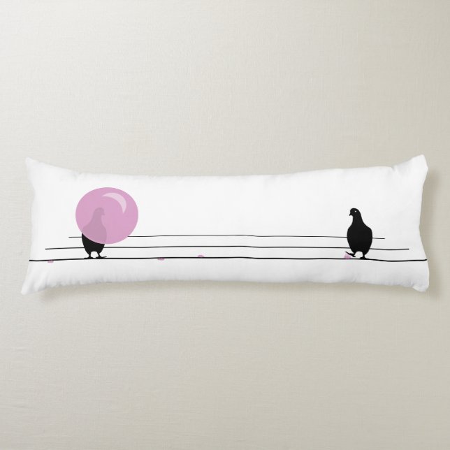 Funny Cute Pink Bubble Gum Birds On a Wire White Body Cushion (Front)