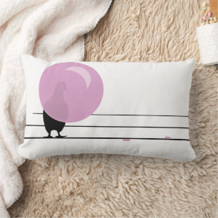 Funny Cute Pink Bubble Gum Birds On a Wire White Lumbar Cushion