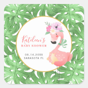 Funny cute pink flamingo baby shower blush square  sticker