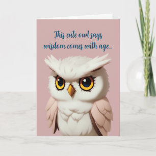 Funny cute pink owl Happy Birthday Card