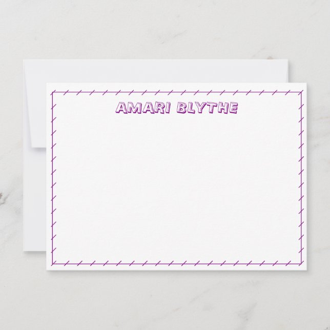 Funny Cute Playful Girly Purple Border Note Card (Front)