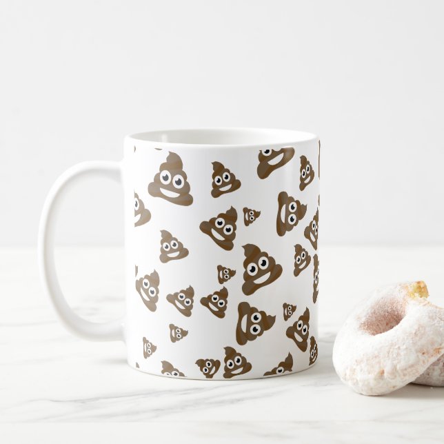 Funny Cute Poop Emoji Pattern Coffee Mug (With Donut)