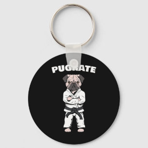 Funny Cute Pug Karate Black Belt Martial Art Love Key Ring