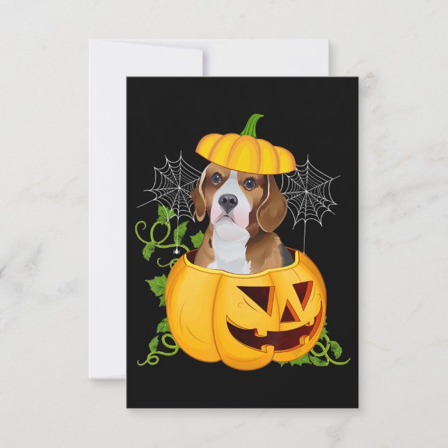 Funny Cute Pumpkin Halloween Beagle Witch Pumpkin RSVP Card (Front)