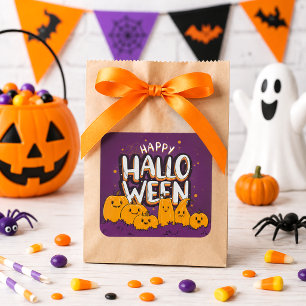Funny Cute Pumpkins Kids Happy Halloween Square Sticker