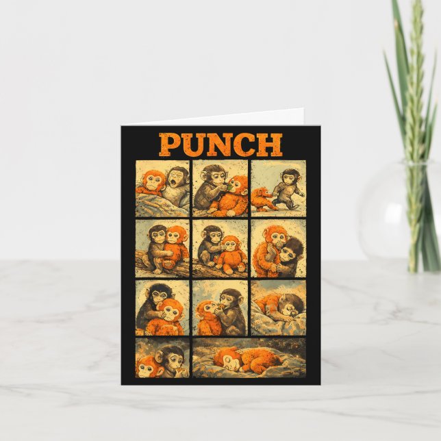 Funny cute punch monkey macaque meme japanese  card (Front)