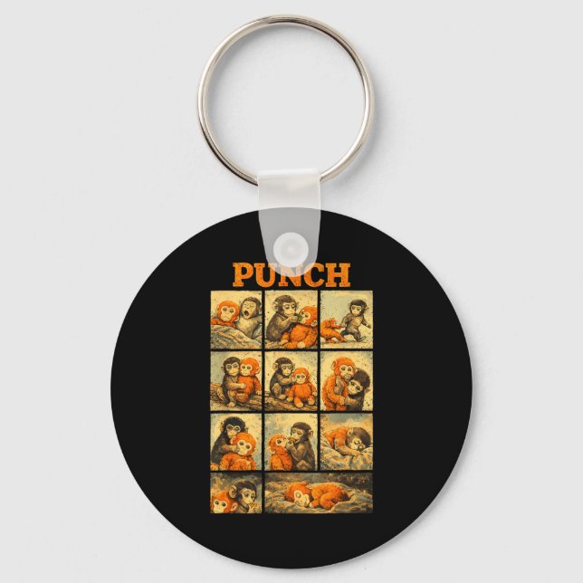 Funny cute punch monkey macaque meme japanese  key ring (Front)