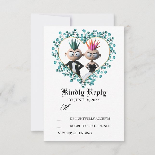 Funny Cute Punk Wedding  RSVP Card (Front)