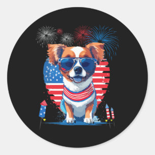Funny Cute Puppy Dog Lover Celebrate 4th Of July D Classic Round Sticker