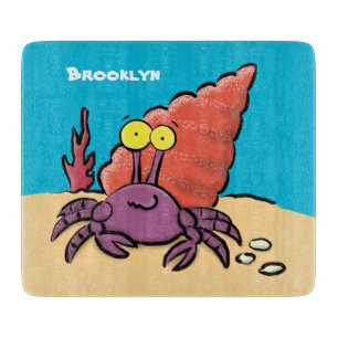 Funny cute purple cartoon hermit crab cutting board