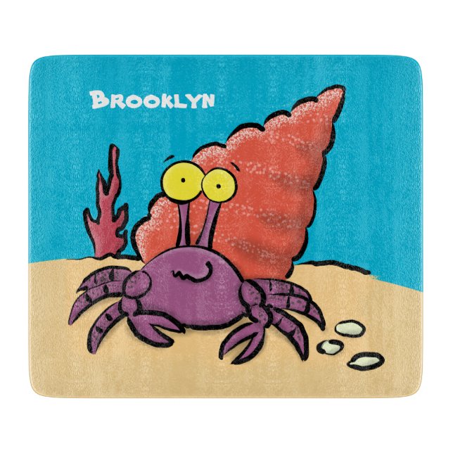 Funny cute purple cartoon hermit crab cutting board (Front)