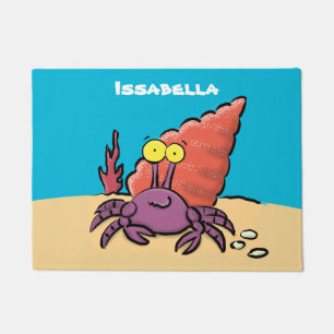 Funny cute purple cartoon hermit crab doormat