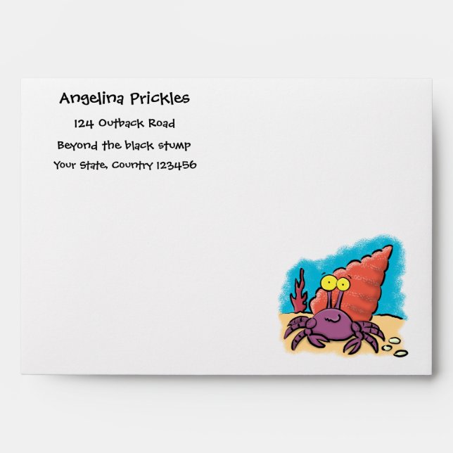 Funny cute purple cartoon hermit crab envelope (Front)