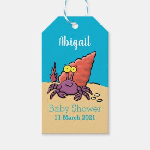 Funny cute purple cartoon hermit crab gift tags