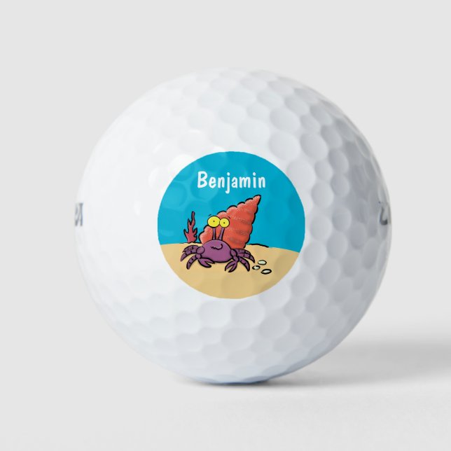Funny cute purple cartoon hermit crab golf balls (Front)