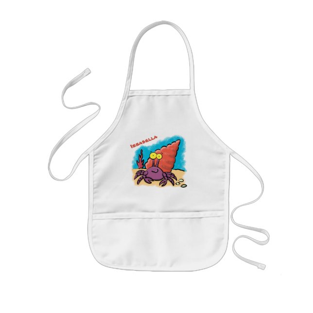 Funny cute purple cartoon hermit crab kids apron (Front)