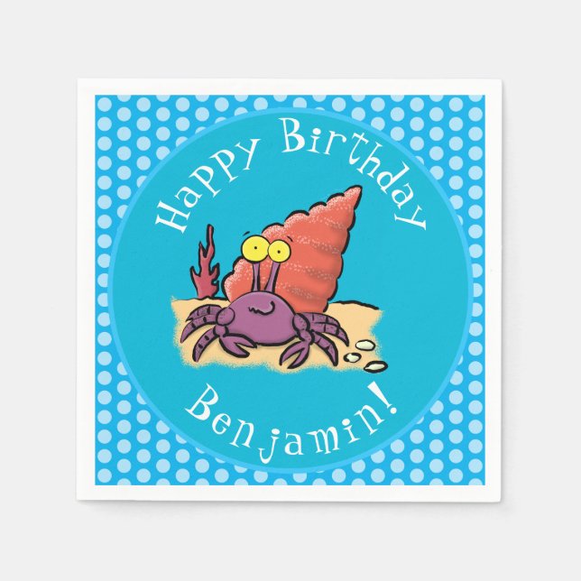 Funny cute purple cartoon hermit crab napkin (Front)