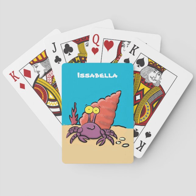 Funny cute purple cartoon hermit crab playing cards (Back)