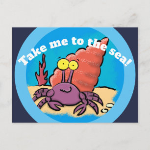 Funny cute purple cartoon hermit crab postcard