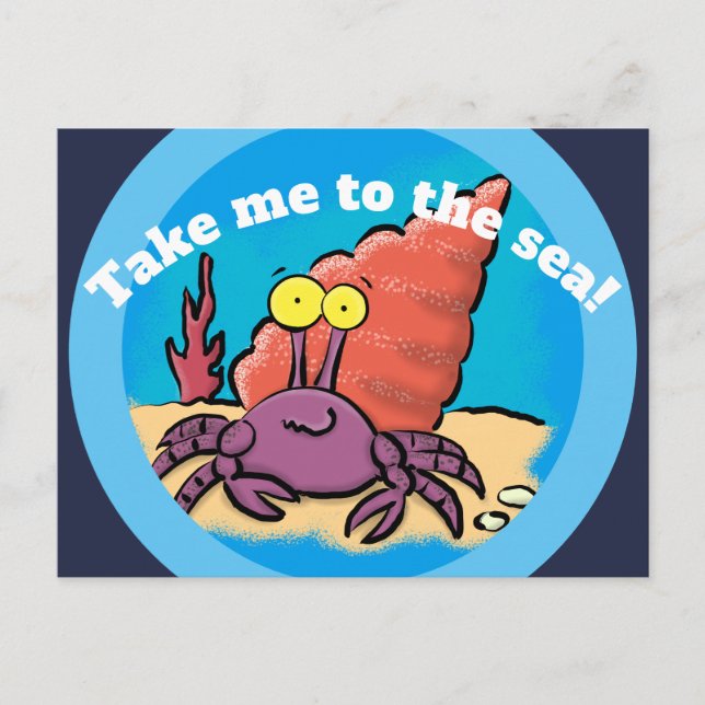 Funny cute purple cartoon hermit crab postcard (Front)