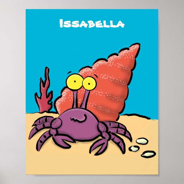 Funny cute purple cartoon hermit crab poster (Front)