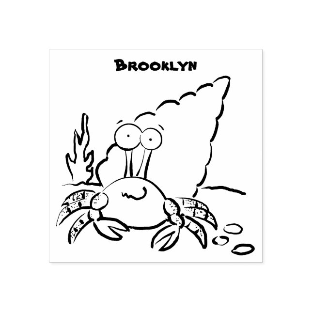 Funny cute purple cartoon hermit crab rubber stamp (Imprint)