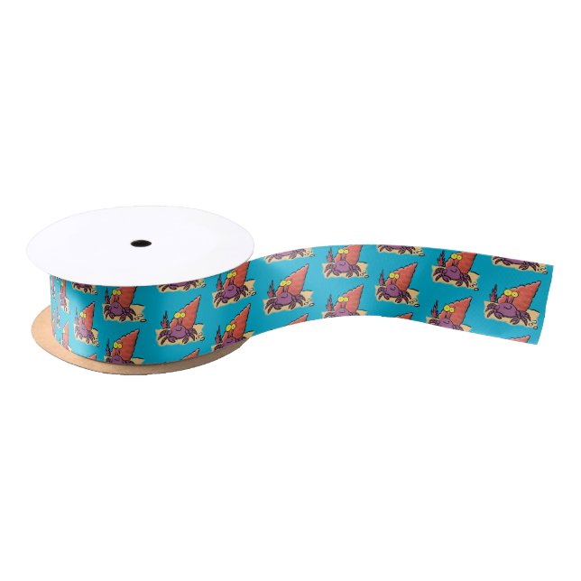 Funny cute purple cartoon hermit crab satin ribbon (Spool)