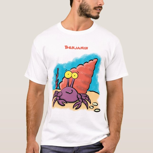 Funny cute purple cartoon hermit crab T-Shirt (Front)