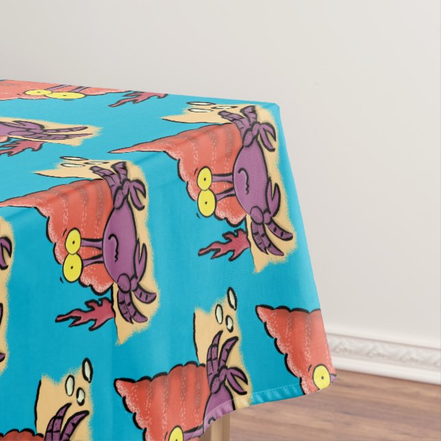 Funny cute purple cartoon hermit crab tablecloth (In Situ)