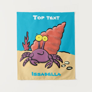 Funny cute purple cartoon hermit crab tapestry