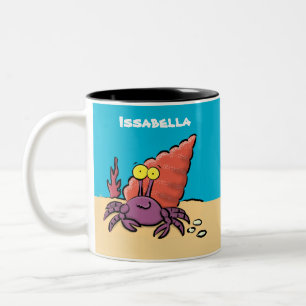 Funny cute purple cartoon hermit crab Two-Tone coffee mug