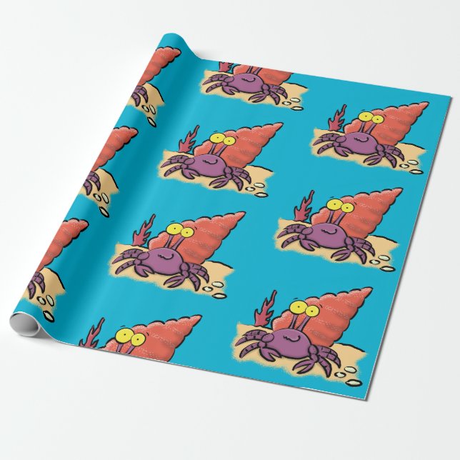 Funny cute purple cartoon hermit crab wrapping paper (Unrolled)