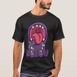 Funny cute purple monster with open mouth and T-Shirt