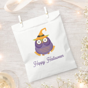 Funny cute purple witch owl. Halloween Kids treats Favour Bag