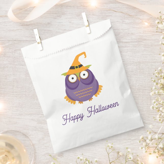 Funny cute purple witch owl. Halloween Kids treats Favour Bag (Clipped)
