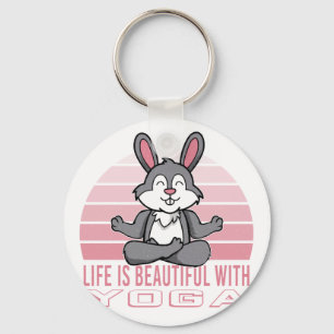 Funny cute rabbit doing yoga. funny yoga poses key ring