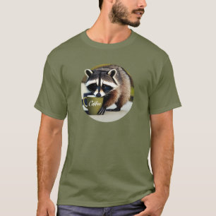 Funny Cute Racoon Drinking Coffee T-Shirt