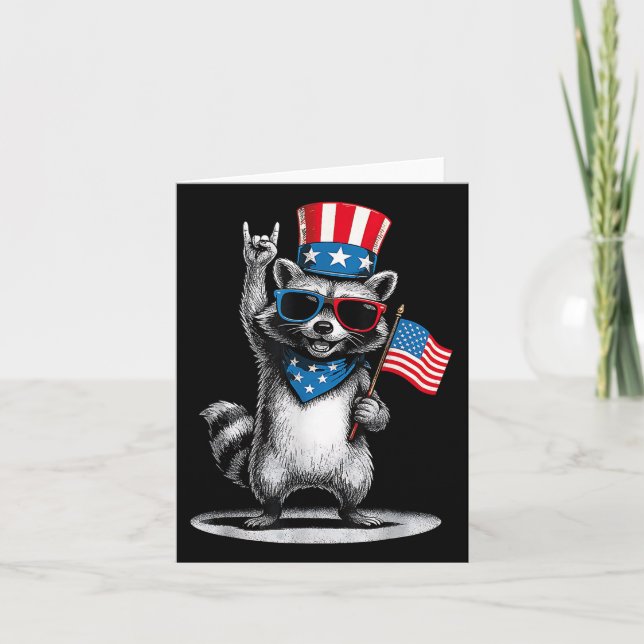 Funny Cute Racoon Sungles 4th Of July Patriotic U Card (Front)