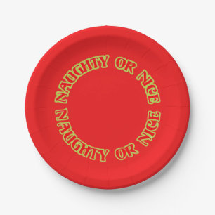 Funny Cute Red Green Christmas Naughty or Nice Paper Plate