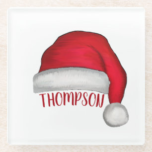 Funny Cute Red Santa Holiday Custom Christmas Glass Coaster