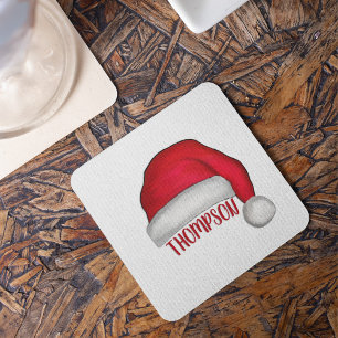 Funny Cute Red Santa Holiday Custom Christmas Glass Coaster